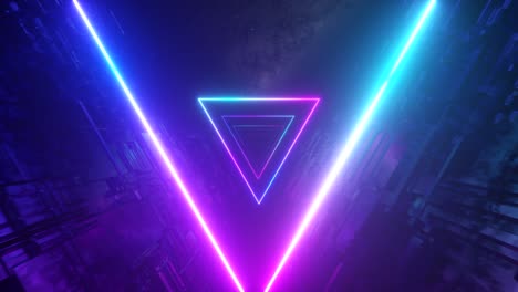 neon triangle tunnel in futuristic space