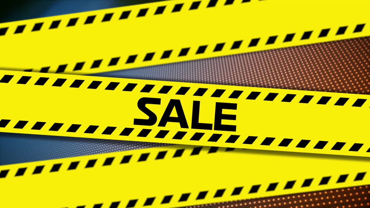 배경에 점 패턴 위에 노란 테이프에 판매 텍스트의 애니메이션