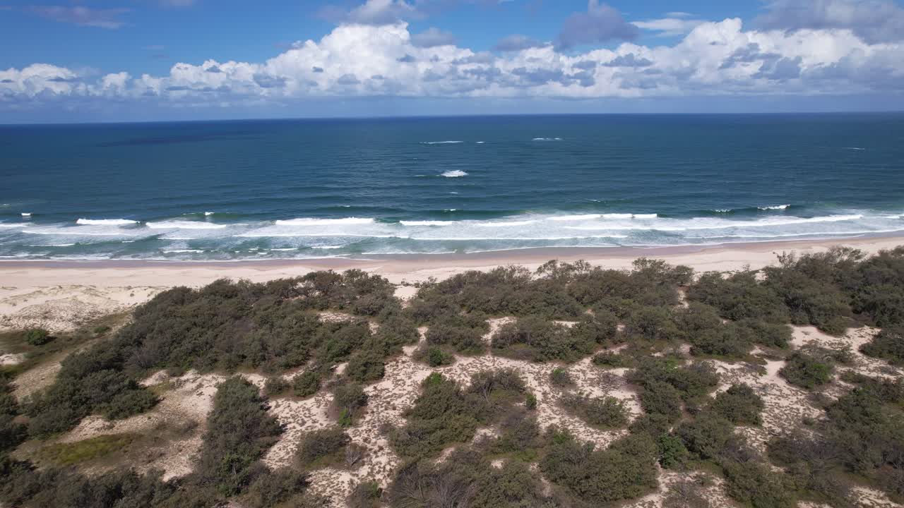 Ocean Splashing At South Stradbroke Island, Queensland, Australia - Aerial Drone Shot