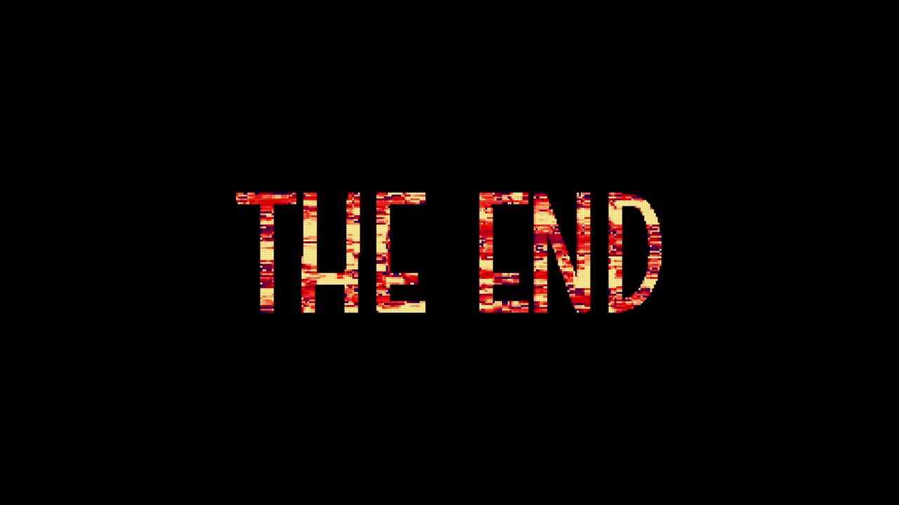 4K Glitch word of THE END Title 3D Illustration isolated using alpha channel Quick time Pro res 4444 encode.red shine lighting of glitch THE END loop animation concept on black creative background