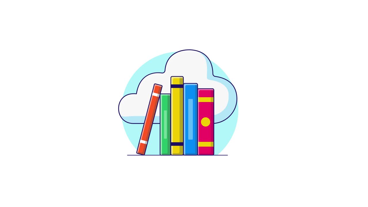 Libri animati e matita con concetto di archiviazione cloud