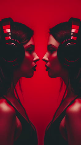 mujeres con altavoces de audio y auriculares hechos de ai