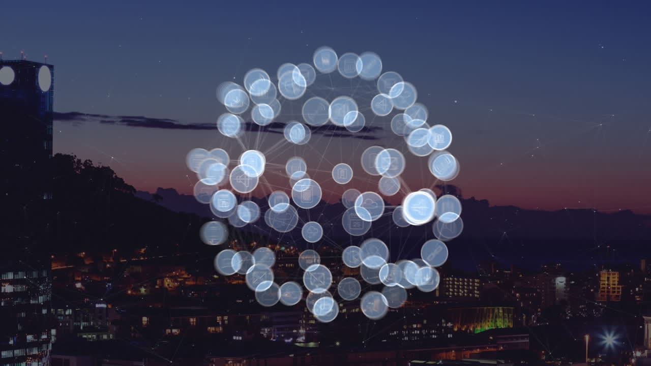 도시 풍경에 대한 연결 네트워크의 애니메이션