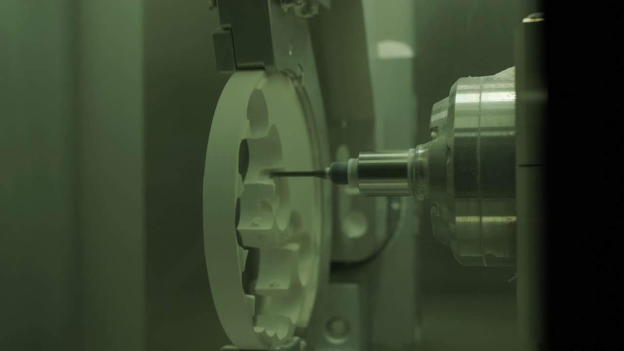 CNC Machine Cutting Zirconia Crowns from Unfired Zirconia