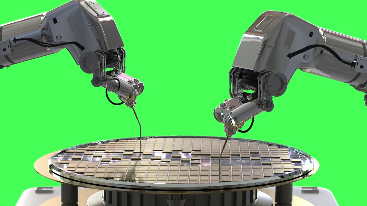 brazos robóticos con obleas de silicio para la fabricación de semiconductores