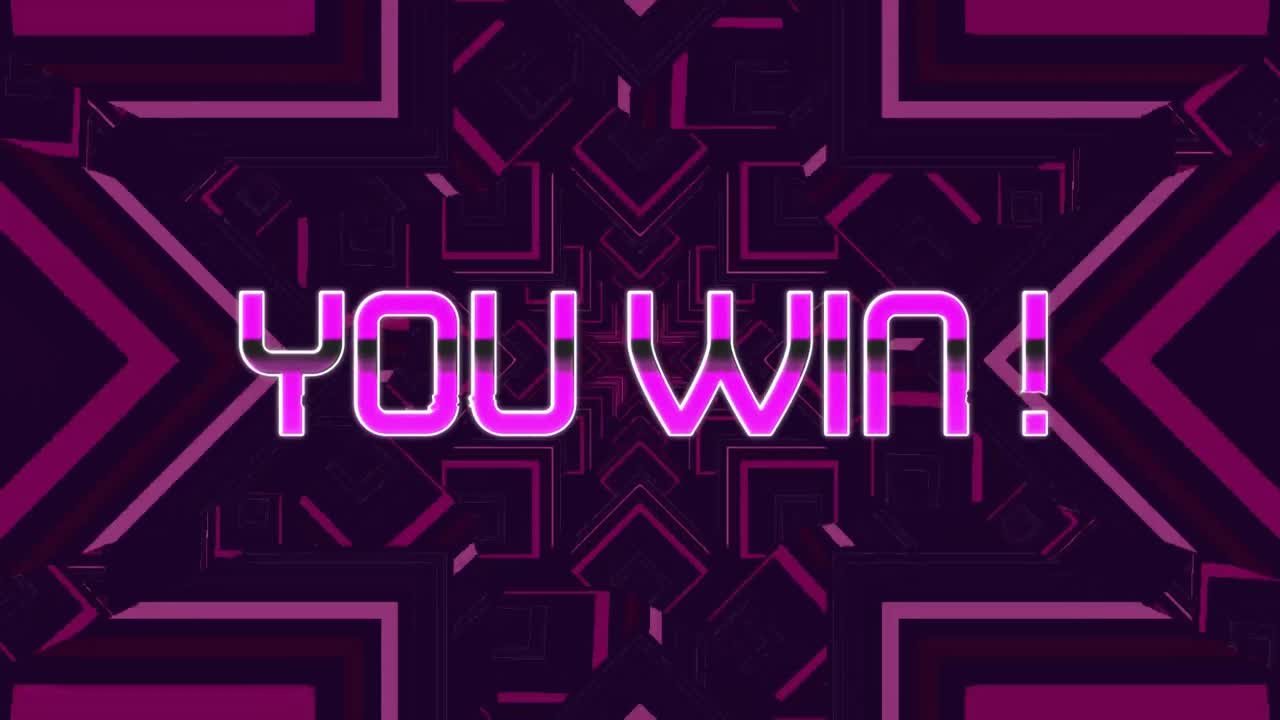 어두운 배경에 분홍색 칼레이도스코픽 모양 위에 텍스트를 이기는 애니메이션