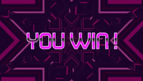 Animation-of-you-win-text-over-pink-kaleidoscopic-shapes-on-dark-background