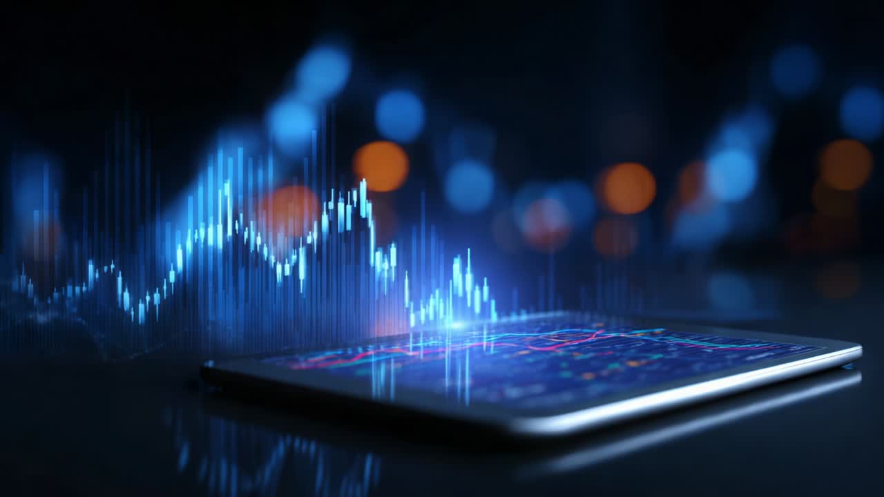 A close-up view of a smartphone displaying dynamic financial data with vibrant visualizations, representing the analysis and trends of stock markets or cryptocurrency performances in a modern digital context