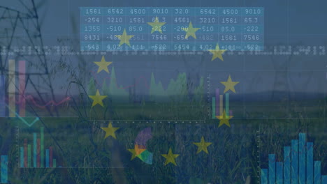 Animación-De-Torres-Y-Bandera-De-La-UE-Sobre-Procesamiento-De-Datos.