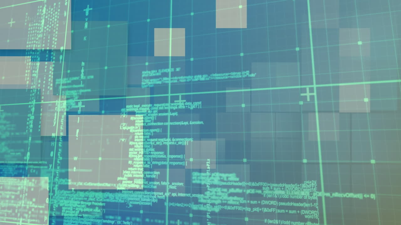 animación del procesamiento de datos sobre cuadrícula y cuadrados