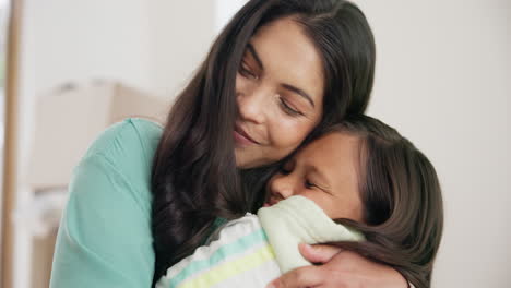 Running,-love-and-mother-hug-girl-child-in-house