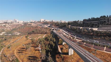 aerial view of train bridge construction in jerusalem