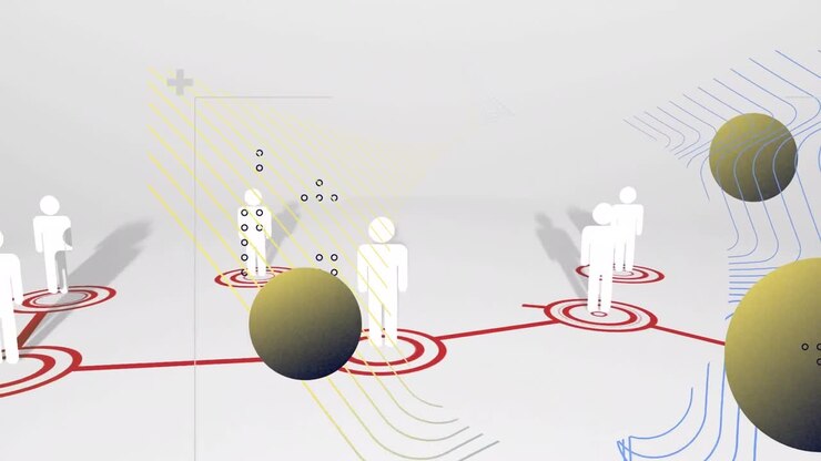 Animation of shapes over network of connections on white background