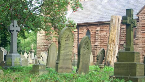 view to church across the cemetery