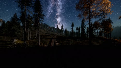 La-Vía-Láctea-Sobre-El-Ferrocarril-Y-El-Bosque