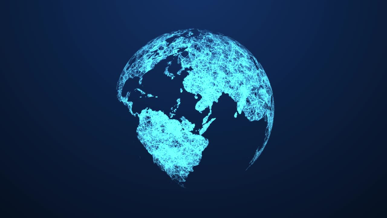 fondo geométrico abstracto con un globo en movimiento de líneas, puntos y triángulos. animación cíclica. 4k