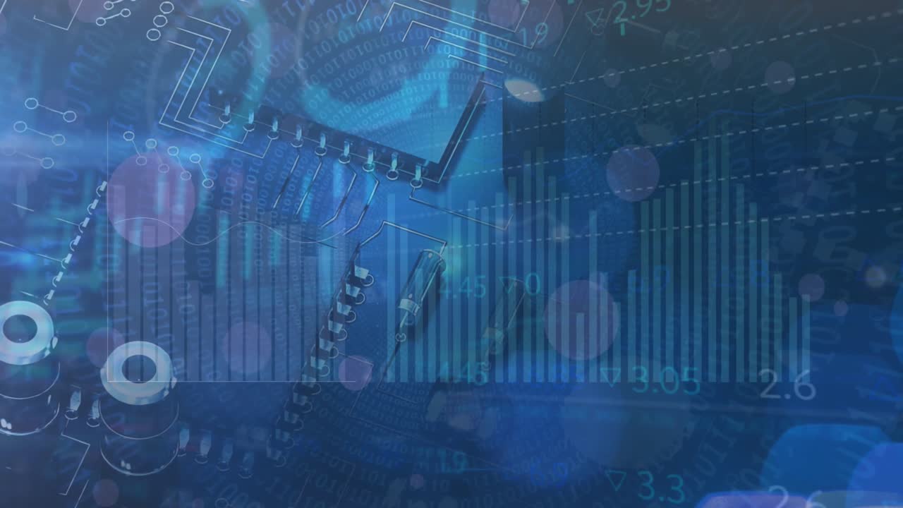 animación de gráficos y gráficos que procesan datos a través de la placa base de la computadora