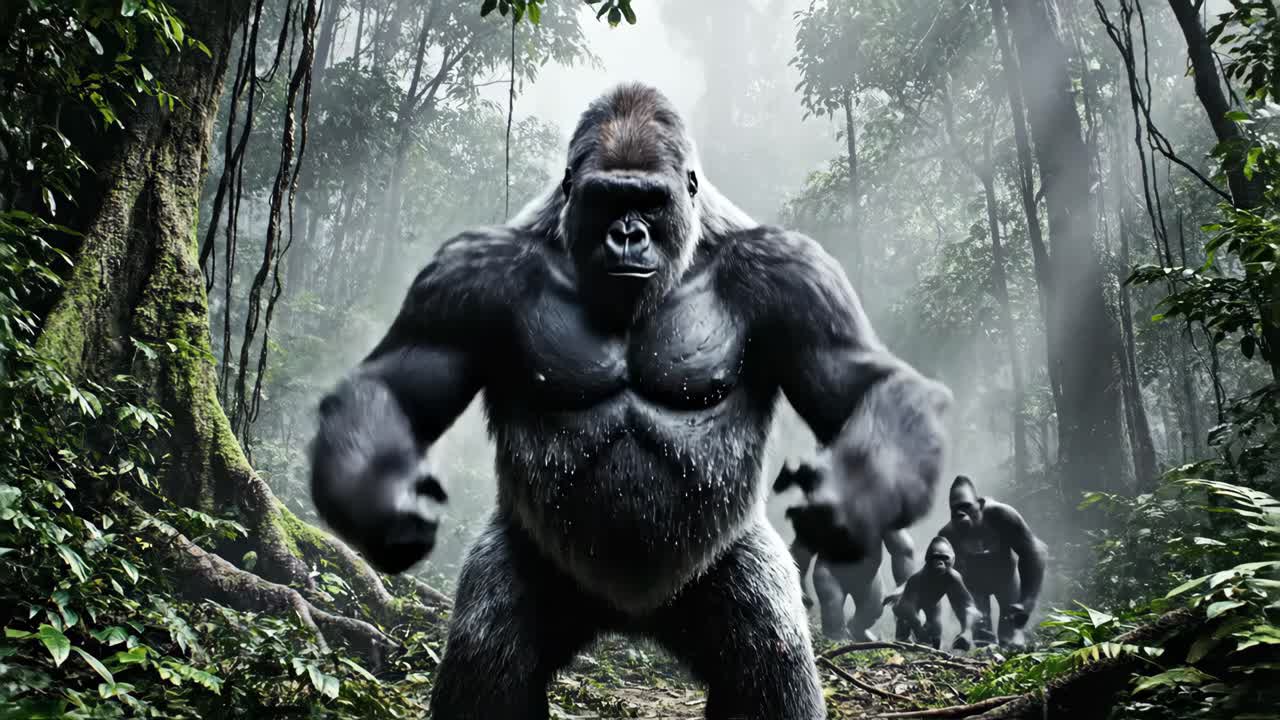 A powerful gorilla in its natural habitat
