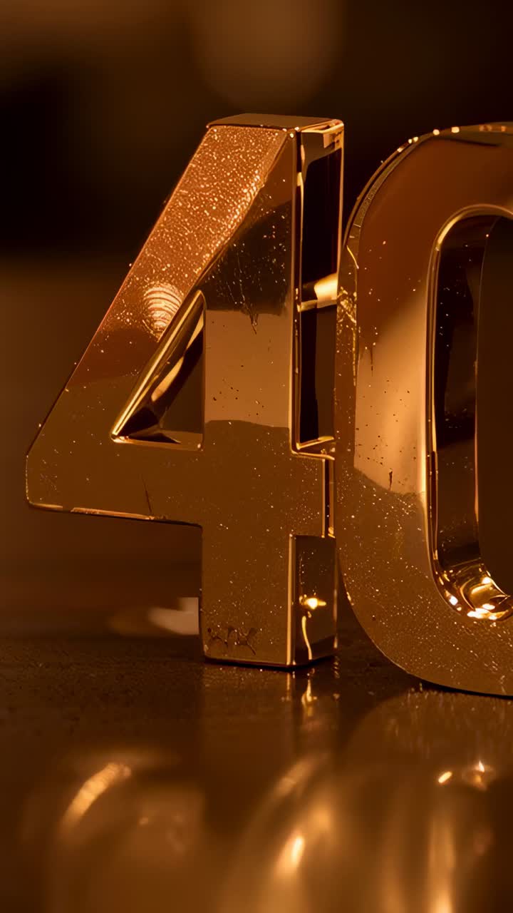 Vertical video: Sweeping amber lights tracing gold 40 on studio table, glints moving