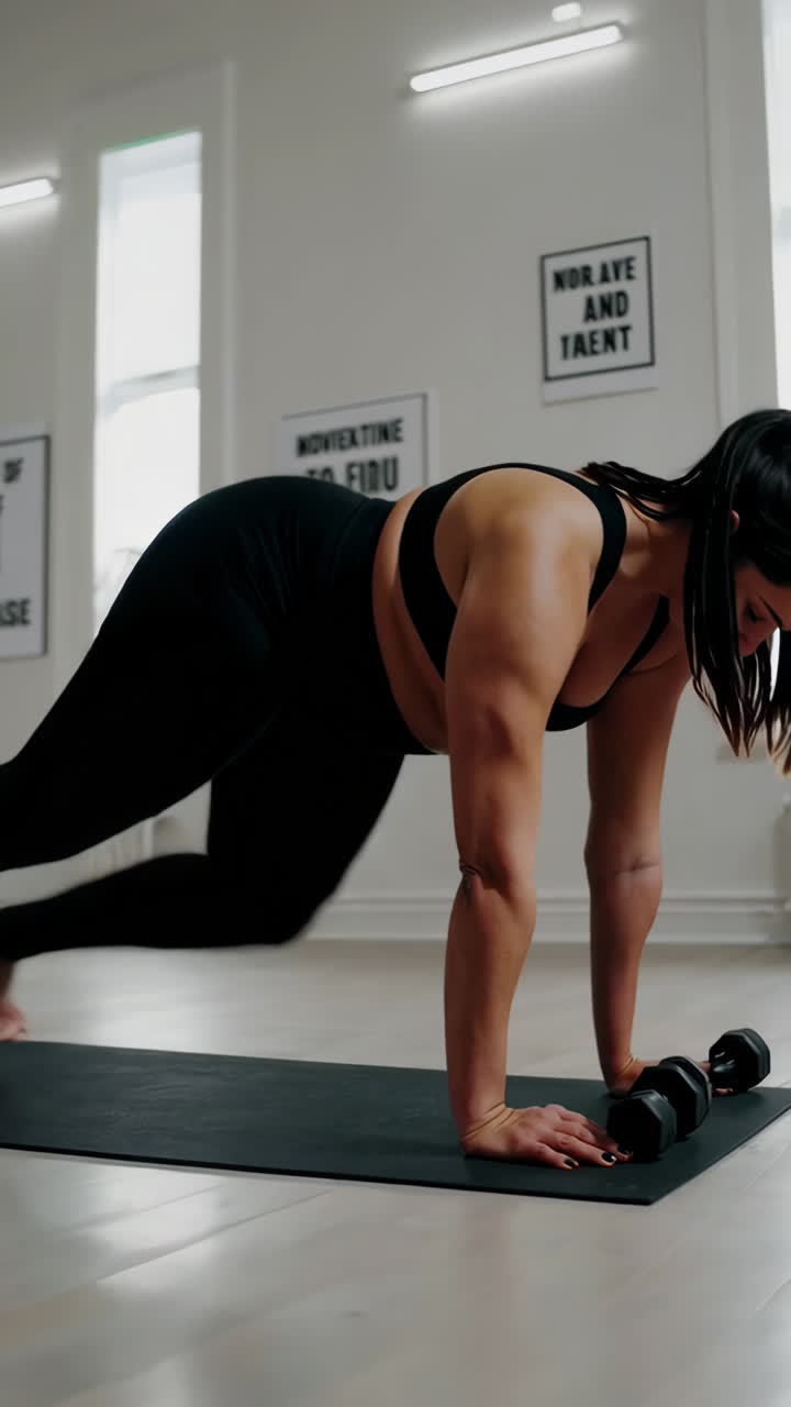 Woman performing strength training exercises with dumbbells