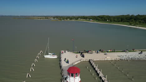 Aerial-drone-shot-of-a-lighthouse.-Panning-down