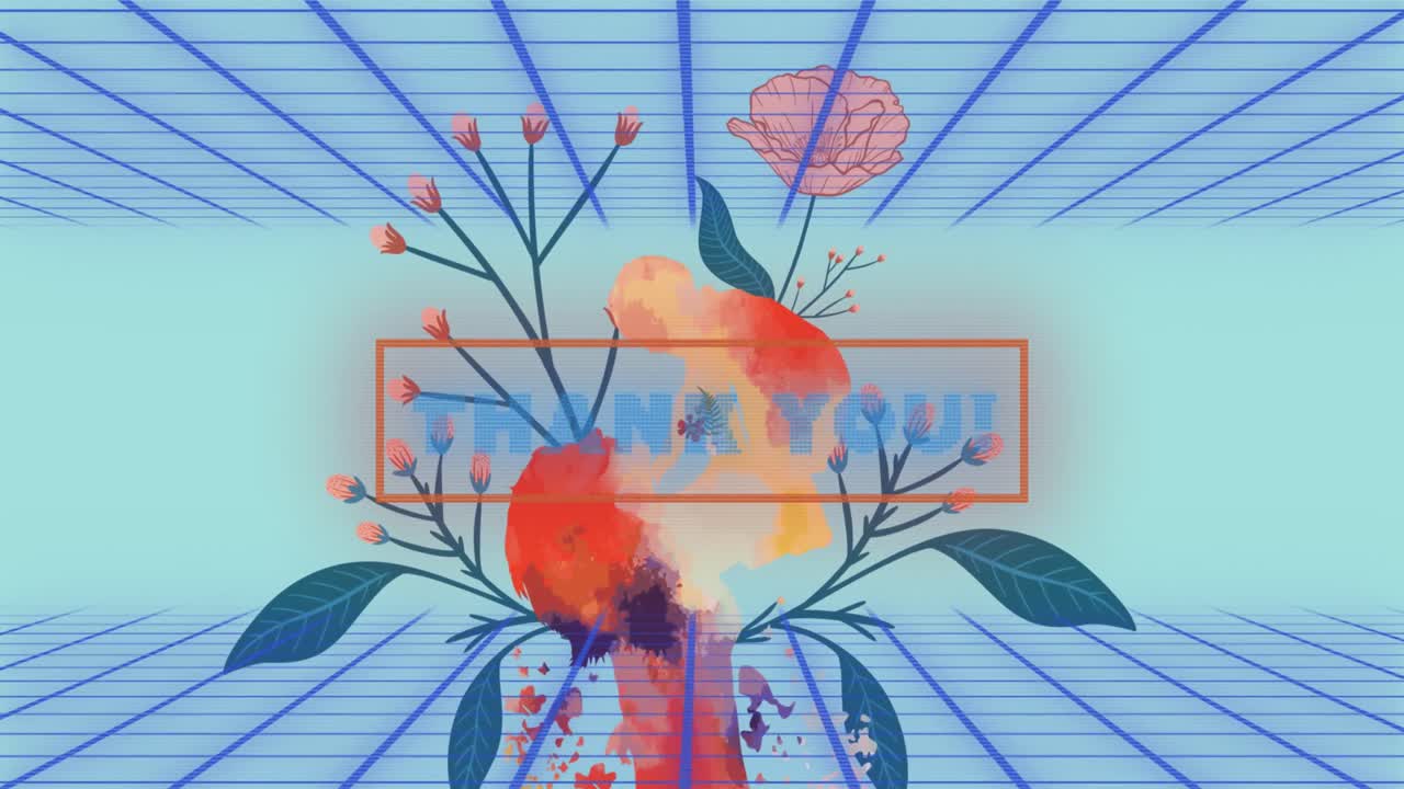 꽃과 함께 파란색 배경에 감사 드리는 애니메이션