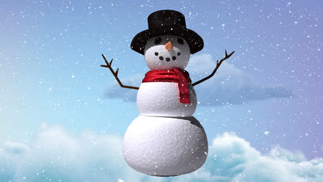 Animation-of-blue-sky-and-clouds-with-snowman