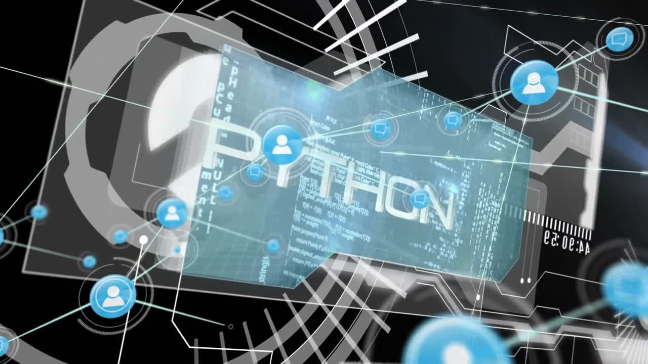 검은색 배경에 데이터 처리를 통해 연결 네트워크의 애니메이션