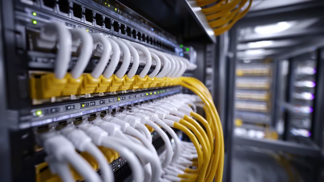 An Intricate Arrangement of Network Cables and Connection Ports in a Modern Data Center, Showcasing Connectivity and Technology in Digital Infrastructure