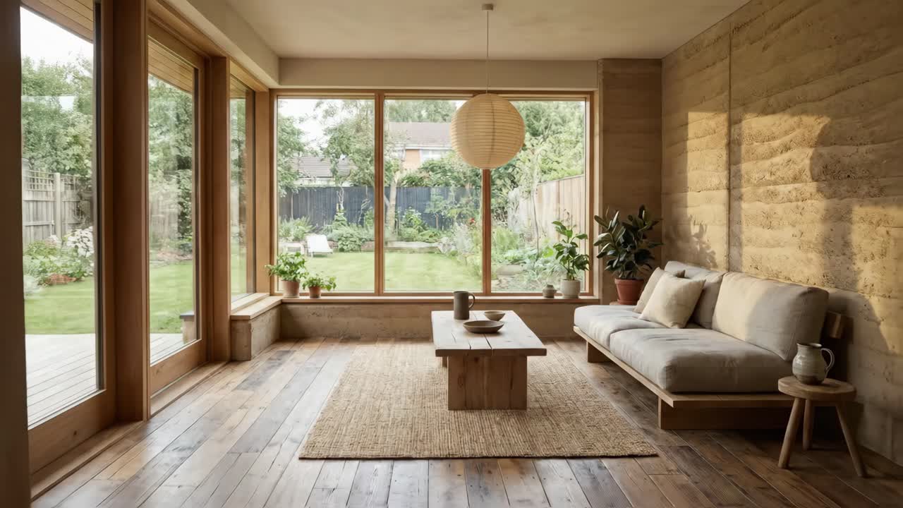 Cozy Living Room Interior with Natural Light and Garden View