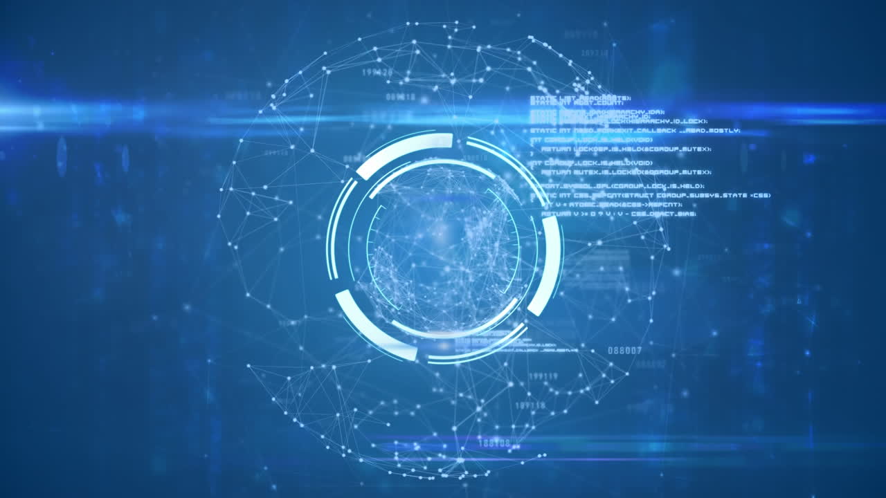 반 ⁇ 이는 파란색 배경의 지구에 대해 스 ⁇  스캐닝 데이터 처리의 애니메이션