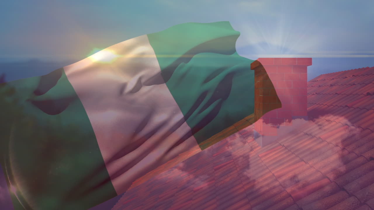 파란 하늘 위 에 나이지리아 의  ⁇ 발 이 흔들리는 애니메이션