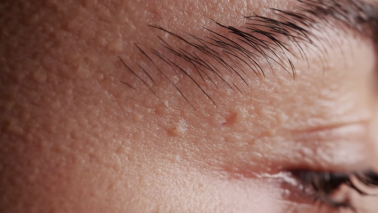 Close-up of skin texture around an eye with visible bumps