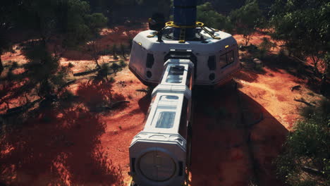 alien transport vehicle in a martian forest