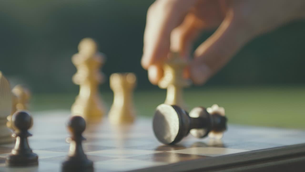 검은 여왕은 검은 여왕에게 잡아먹혀 체스판에 쓰러진다