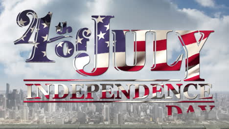 animation of fourth of july independence day text over cityscape