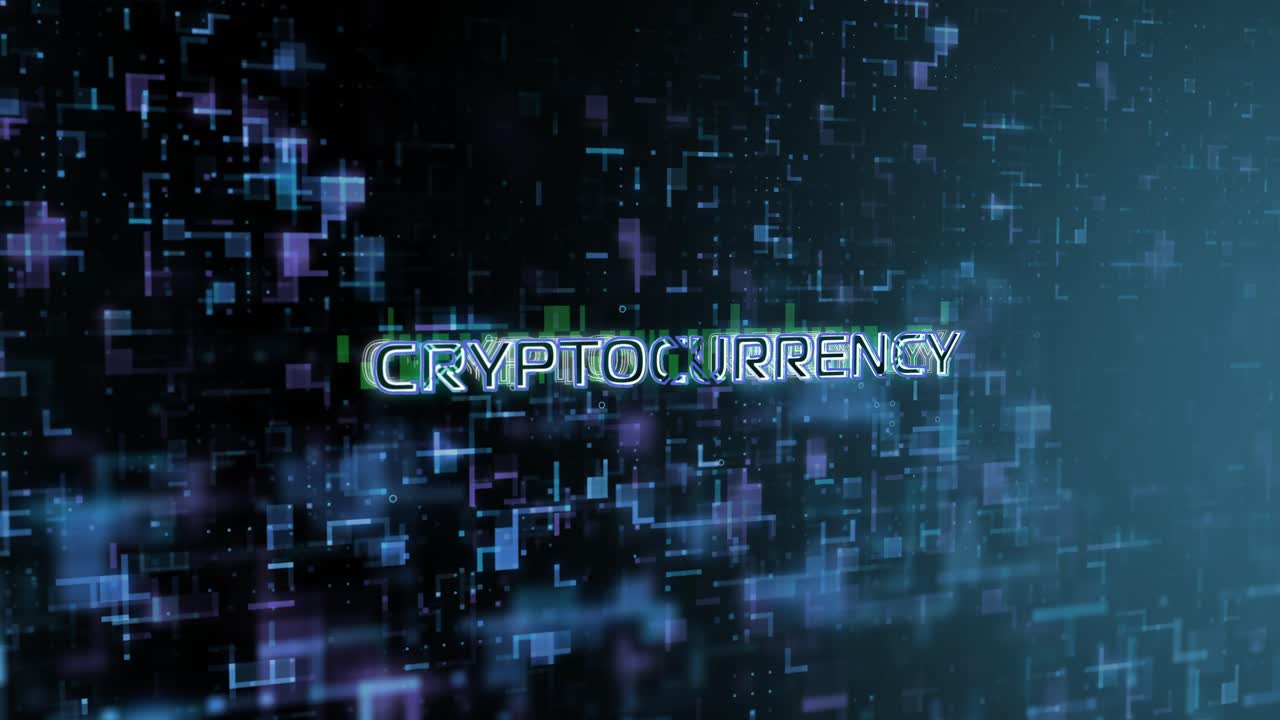 el texto del concepto de criptomoneda revela animación con fondo de tecnología digital abstracta representación 3d para blockchain, metaverso, criptomoneda