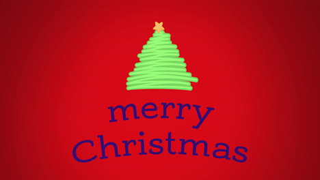 animation of star on tree drawing with merry christmas text against red background