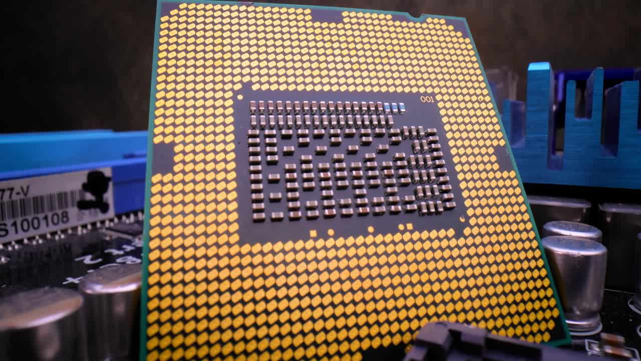 Close-up of CPU Chip Computer Central Processor. Modern computer technology concept.