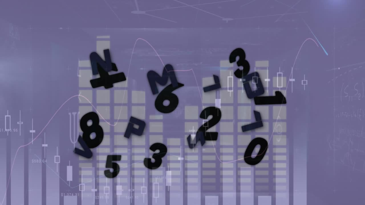 animación de números y alfabetos cambiantes a través del ecualizador de música y el procesamiento de datos estadísticos.