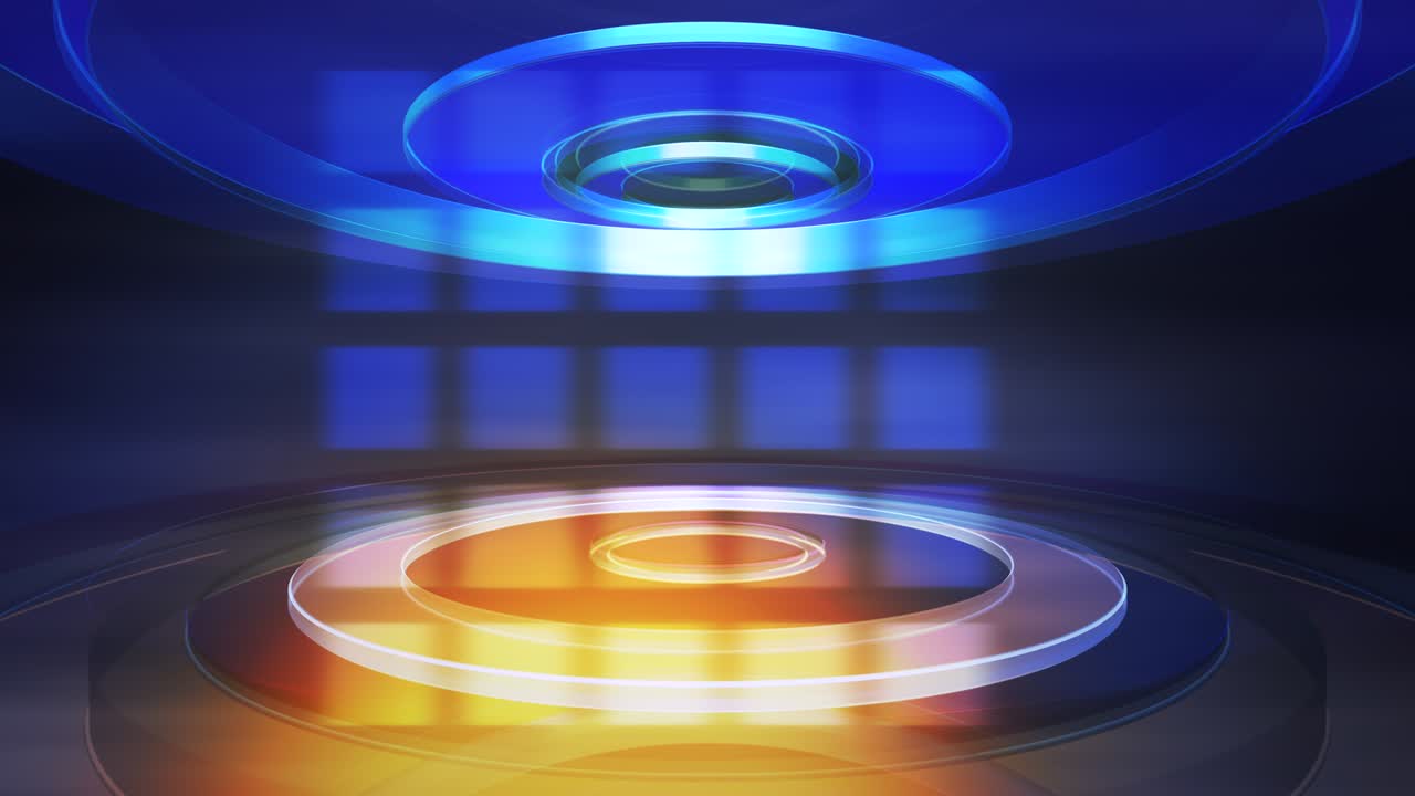 estudio de redacción con formas circulares de neón