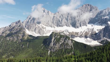 4k drone shot of majestic dachstein glacier, styria, austria in the alps