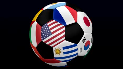 soccer ball with flags turn around.