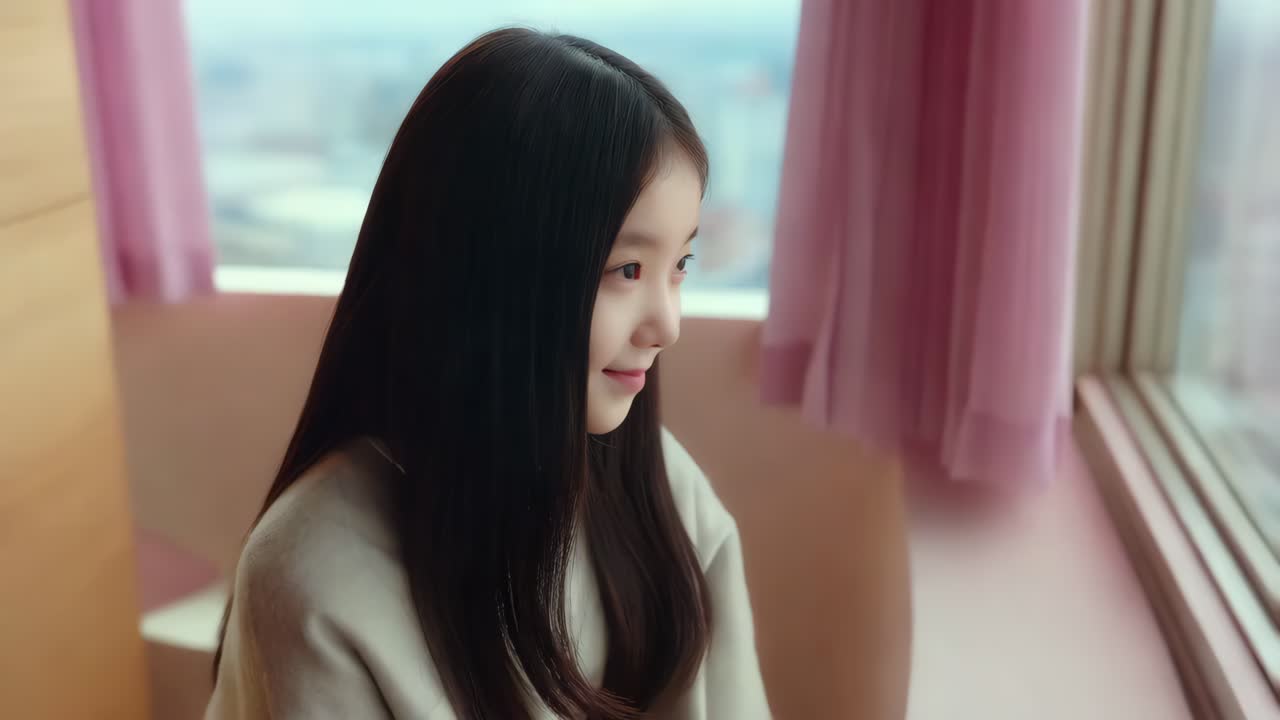 창밖을 바라보는 어린 소녀