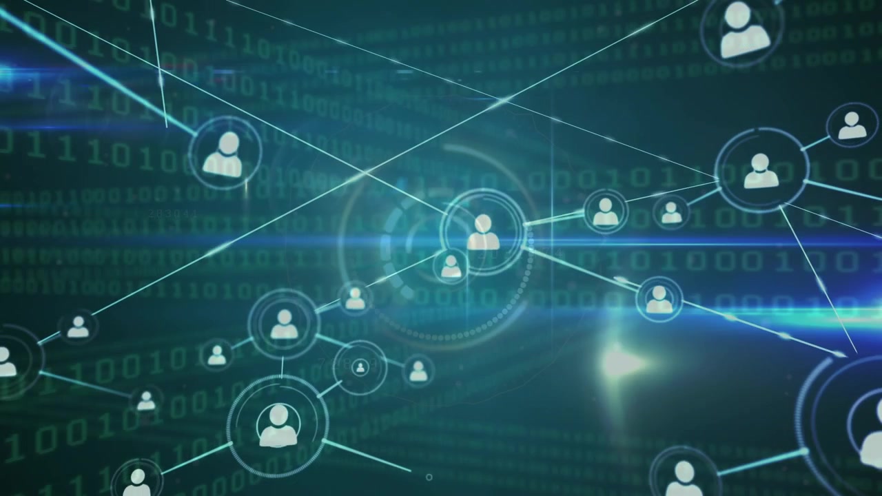 Digital Network Connection with User Icons and Binary Code Background