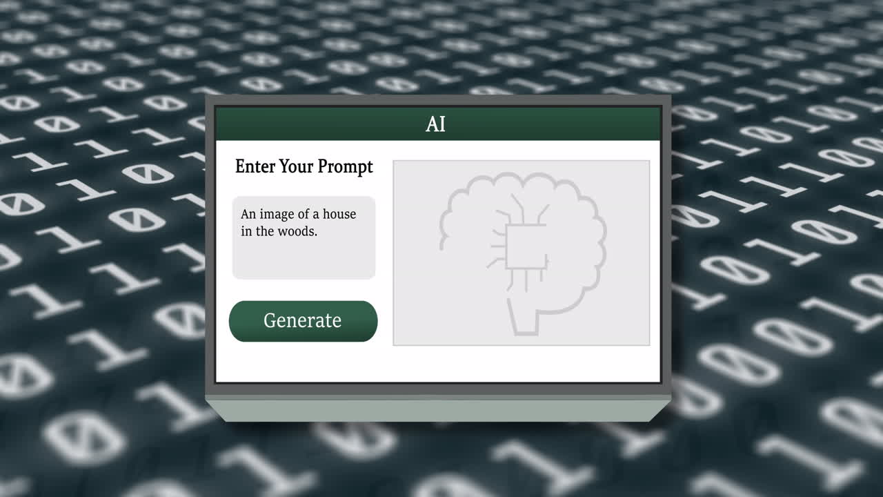 animación de un texto y procesamiento de datos de codificación binaria sobre la pantalla