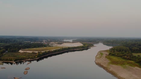 aerial view of dolomite processing site near the river.
