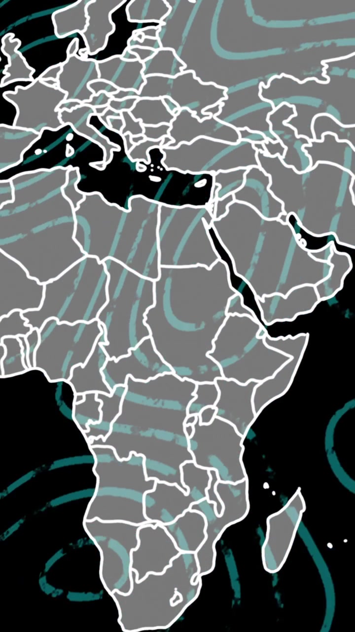 Animation of map over circular patterns against black background