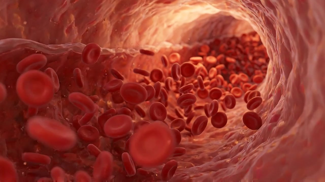 Red Blood Cells Flowing Through a Human Vein