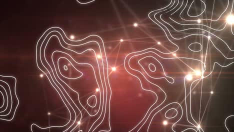 animación digital de la topografía contra una red brillante de conexiones sobre un fondo negro